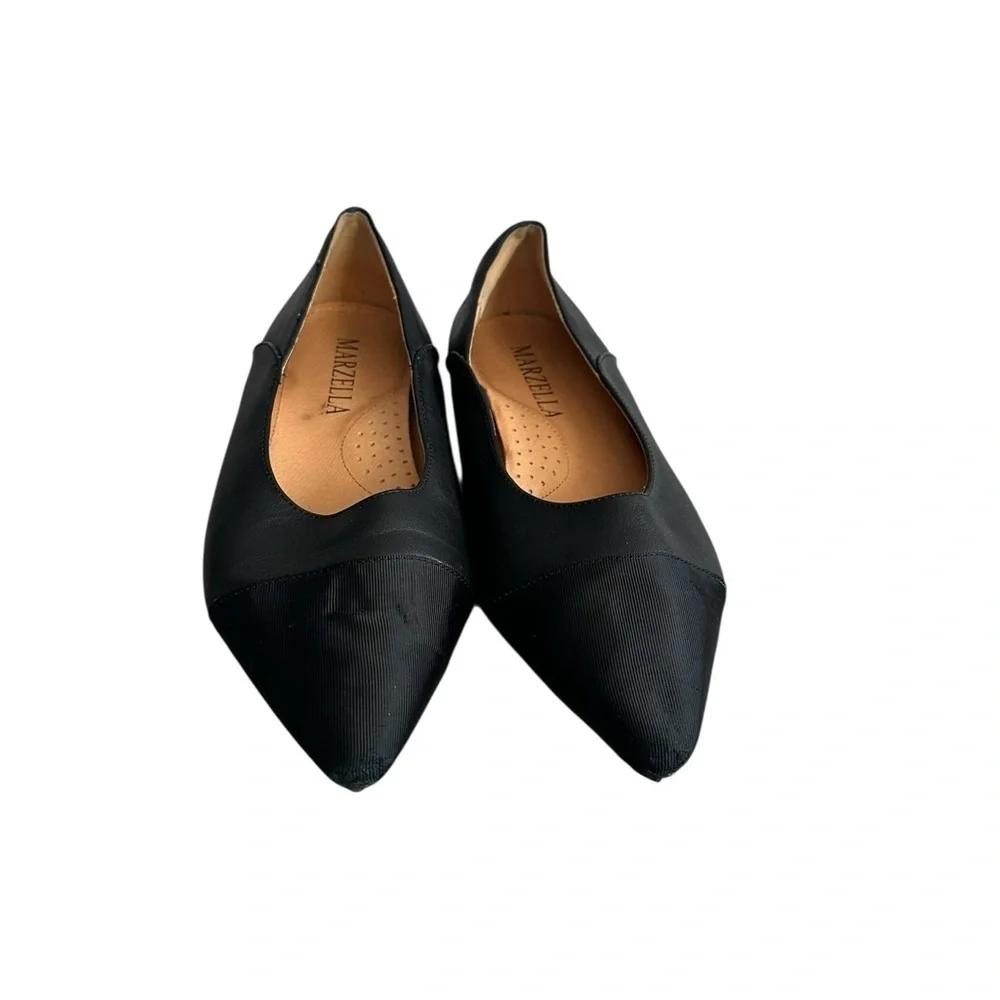 Marzella Black Leather Pointed Toe Flats Size 39 Minimalist Classic Workwear